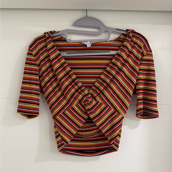 Fashion Nova Tops - Fashion Nova Colorful Striped V-Neck Crop Top. Size Small. Worn once.